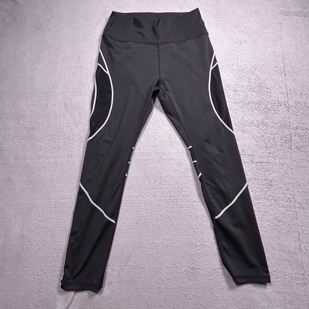 SHEIN Leggings Womens Large Black Contrast Stitch Mesh Panel High Rise